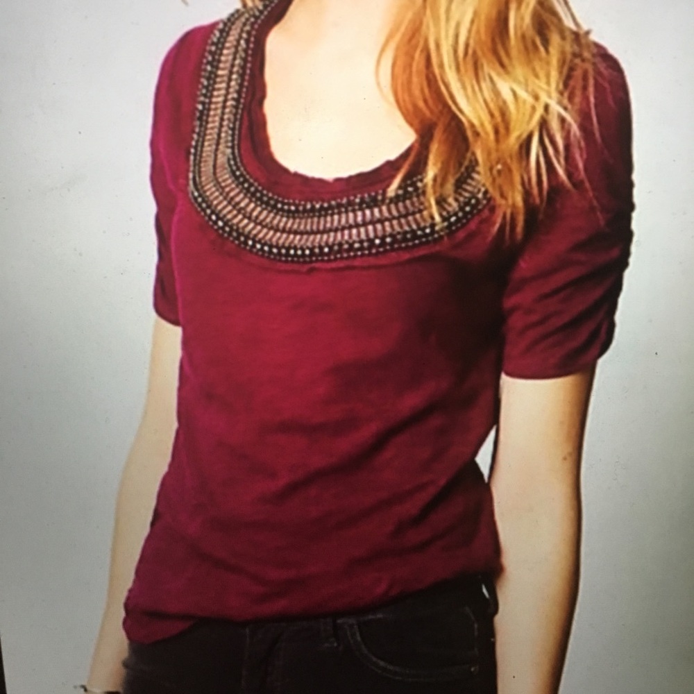 🎈Anthropologie Deletta Burgundy Top w/ Beading, M